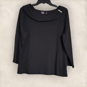 Rafaella Black Boat Neckline Silver-Tone Accent 3 / 4  Sleeves Size X-Large